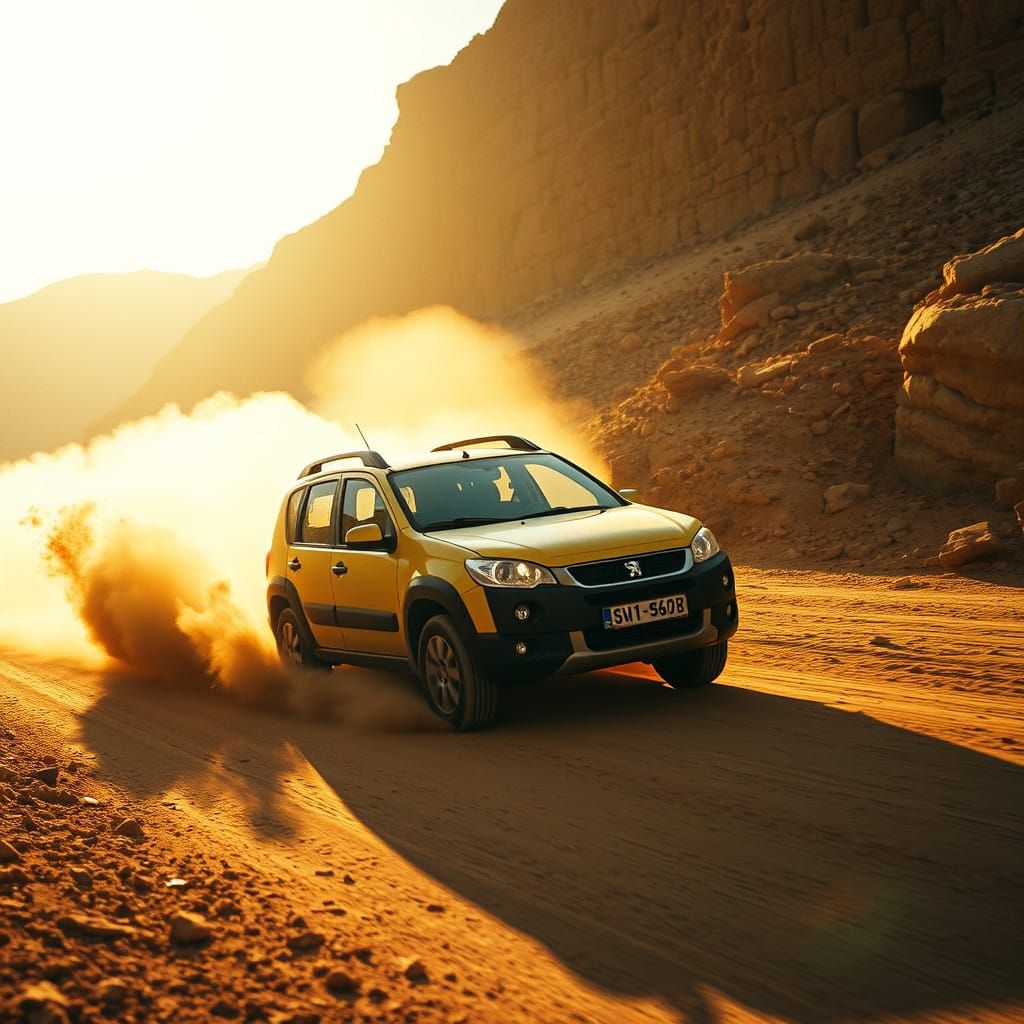 Vintage Peugeot 106 Stepway Speeds Down Desert Dirt Road
