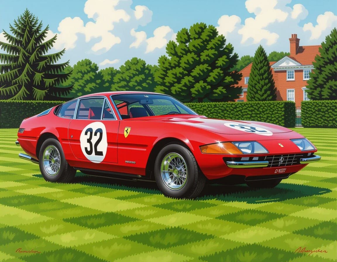 1973 Ferrari Daytona Hyperrealistic Painting in NC Wyeth Sty...