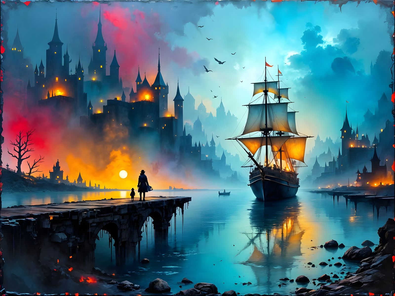 (castle gallion harbor with warship vessels at anchor:1.3); ...