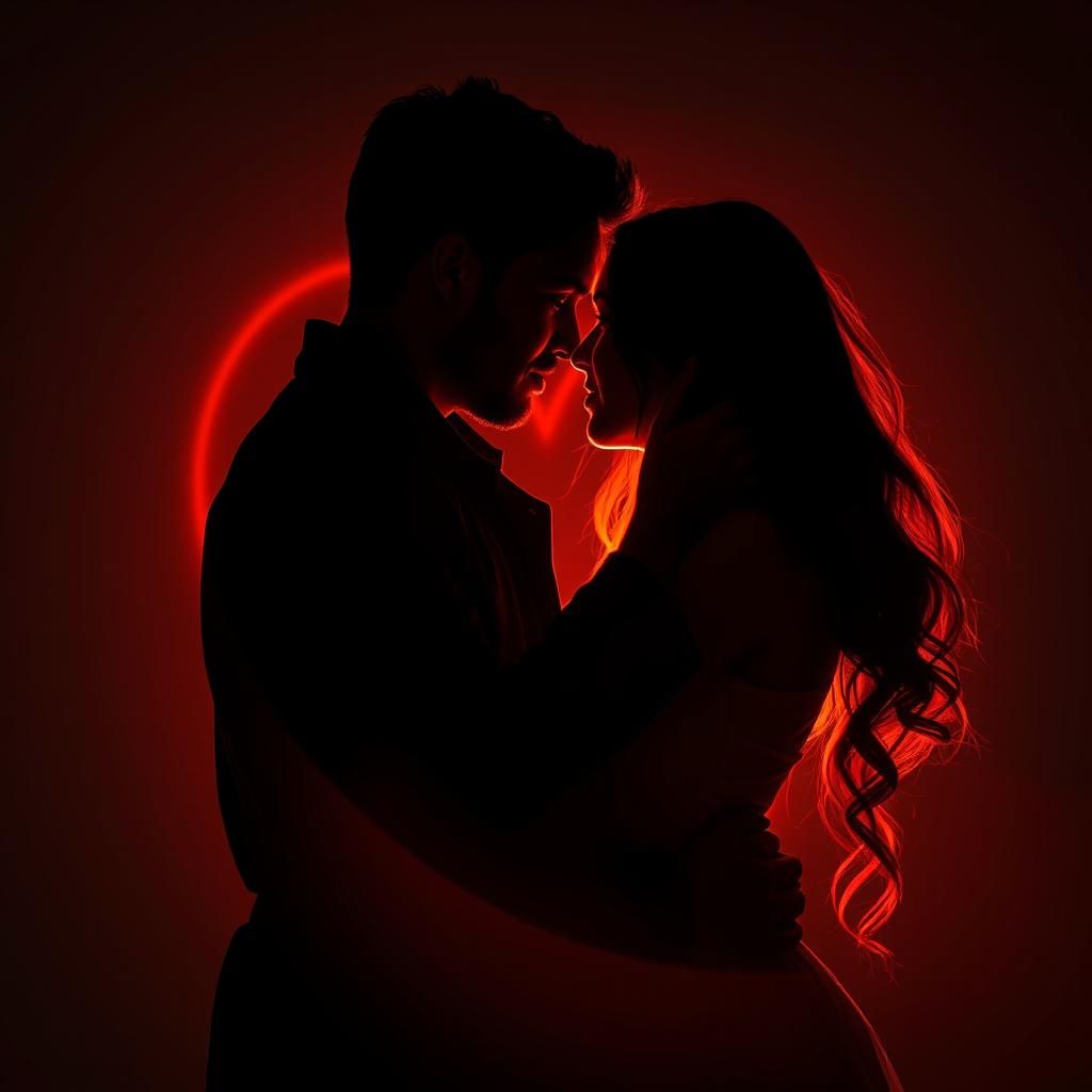 Passionate Embrace: Lovers in Heart Silhouette