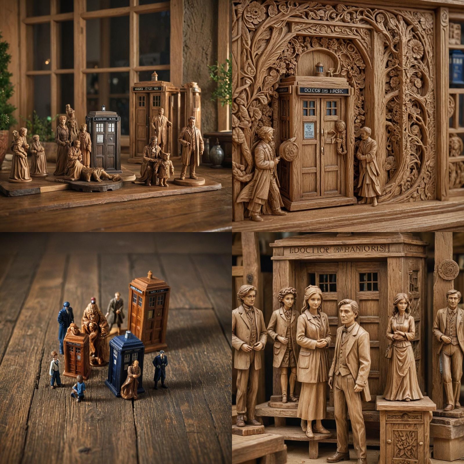 Dr. Who Wood Carvings: The Doctor and TARDIS