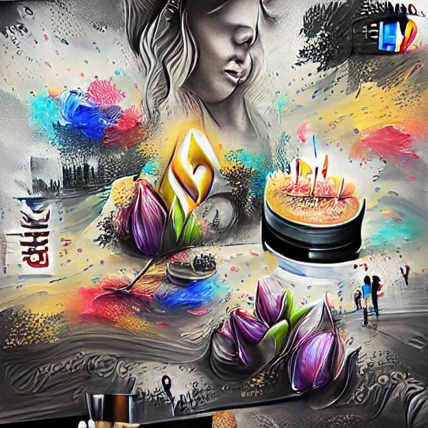 Festive Abstract Birthday Celebration in Acrylic Style