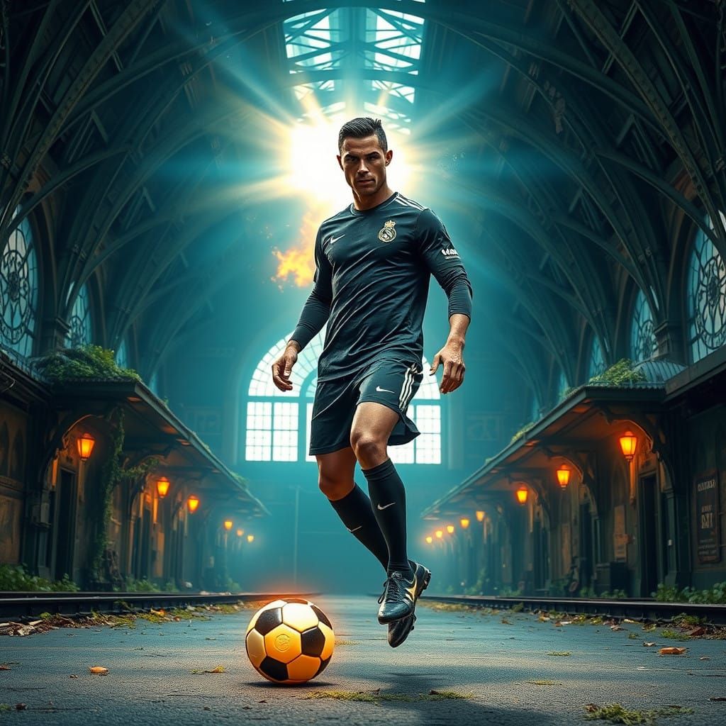 Cristiano Ronaldo Takes Free Kick in Abandoned Steampunk Tra...