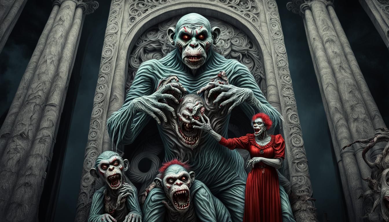 Zombie Monkey Monster Clown Carving Digital Painting