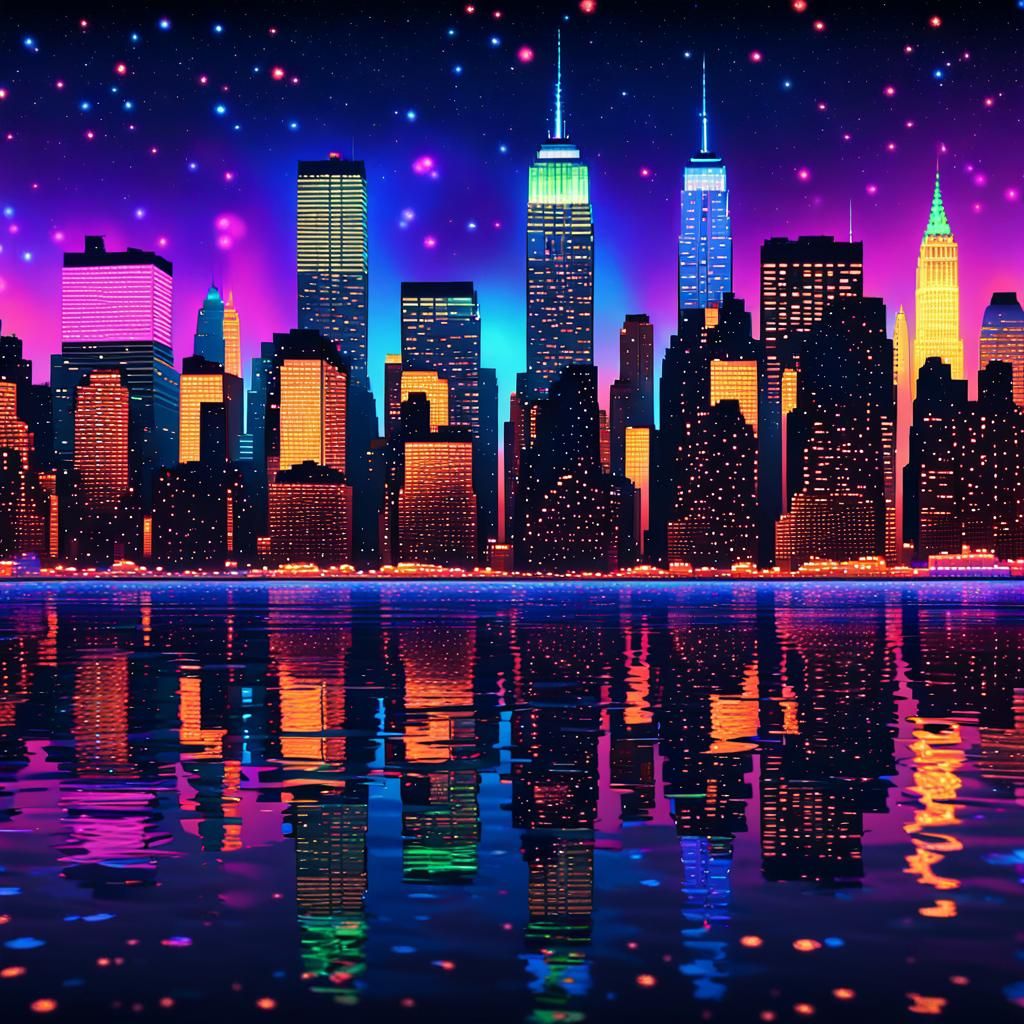 Pixel Art: New York City Skyline at Night