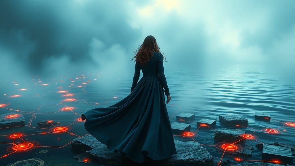 Her gaze tethered to another world