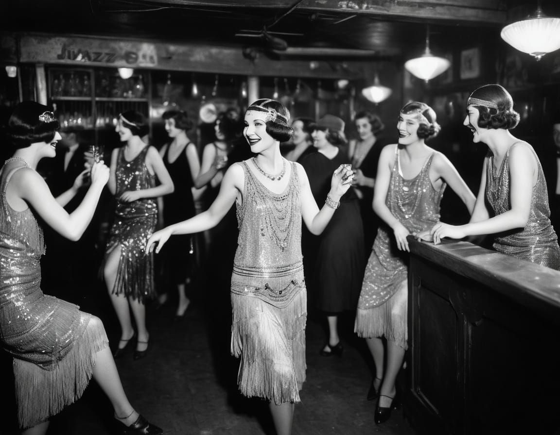 Flapper Girls Dance in a Speakeasy, Vintage Photo