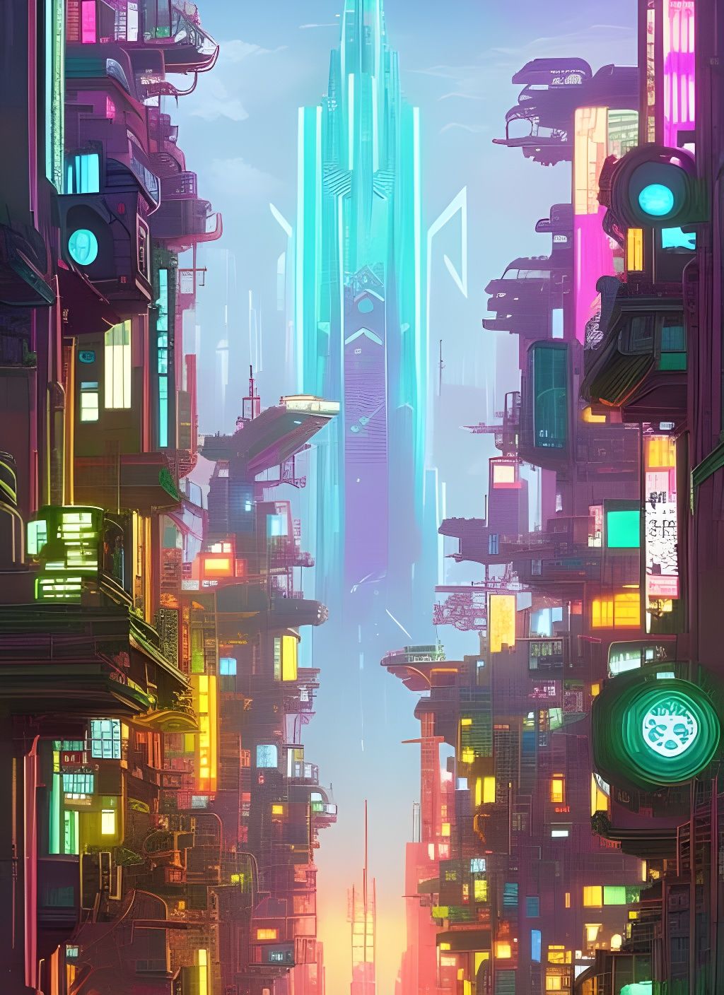 Cyberpunk Cityscape in Japanese Art Style
