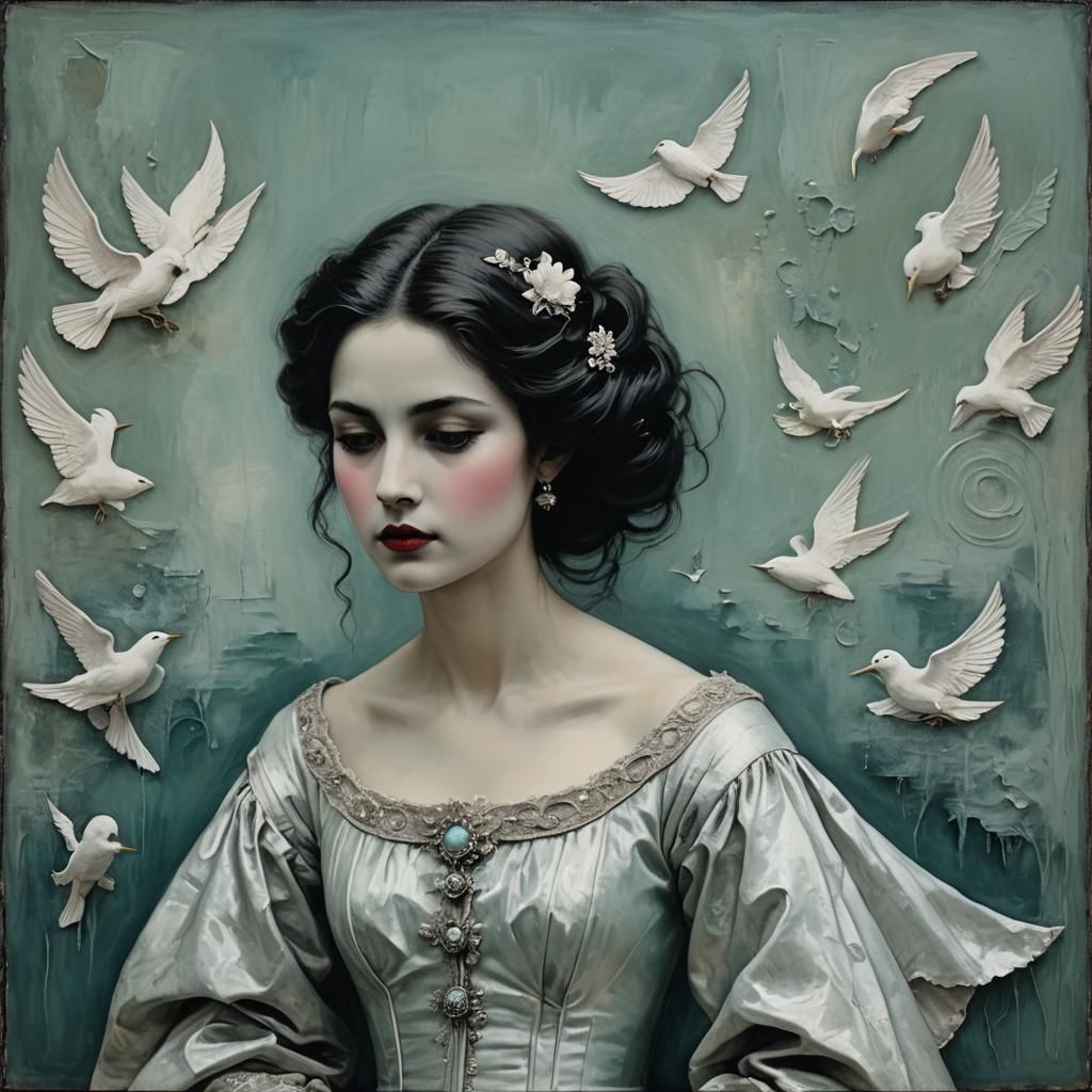 Encaustic Silent Film Dreamscape in Seafoam Palette