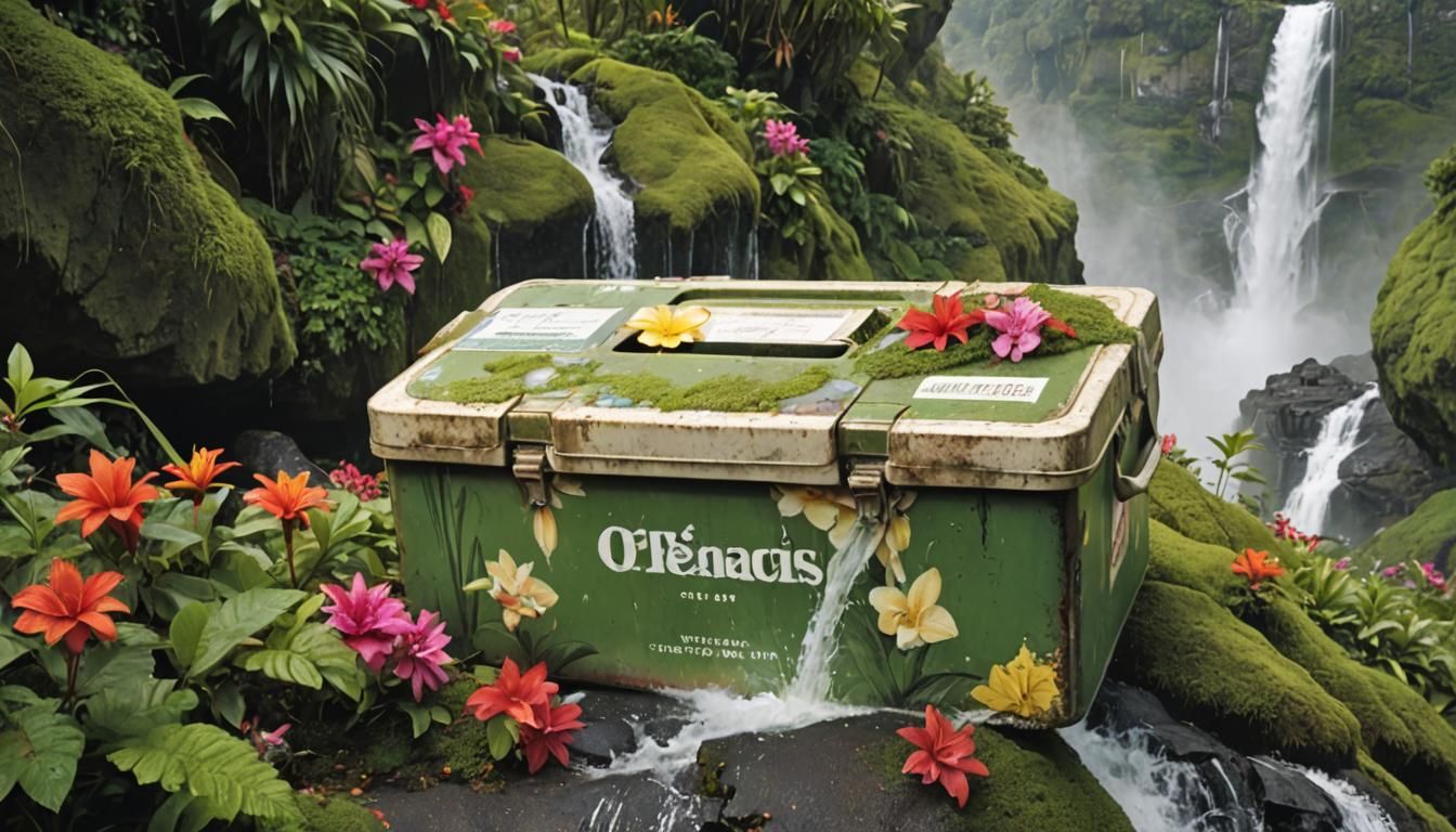 Surreal Detergent Waterfall in Retrofuturist Style