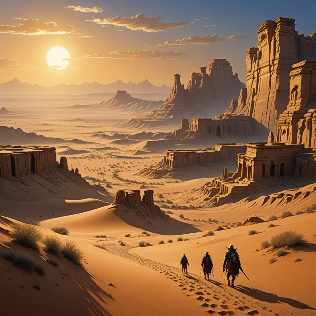 Ancient Desert Ruins Emerge from Sand Dunes