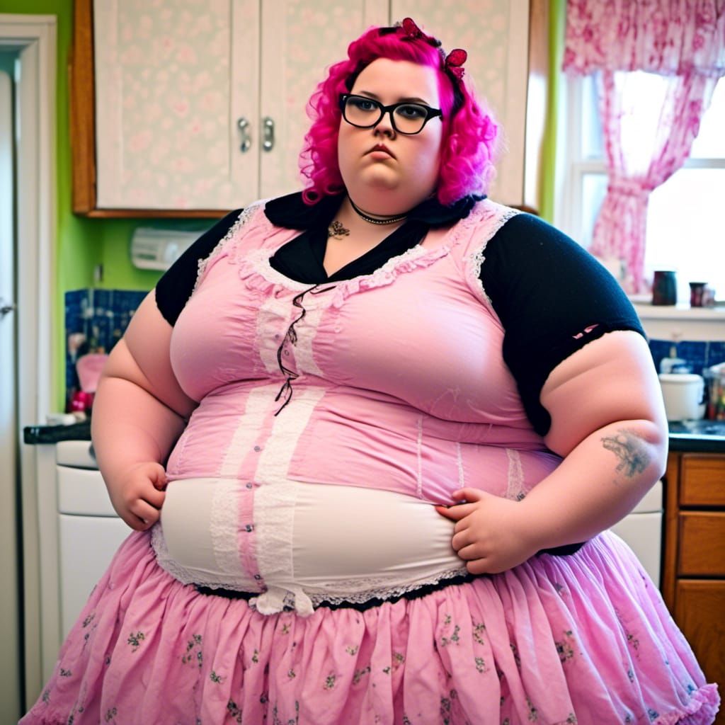 Curvy Woman as Maid in Kitchen