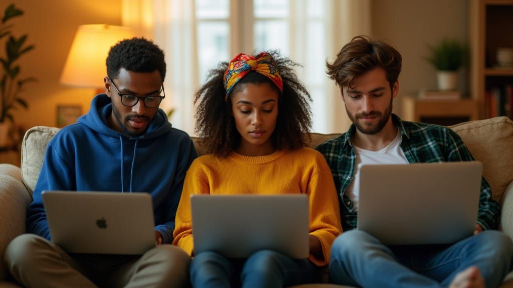 African Woman in Cozy Company, Surrounded by Warm Light