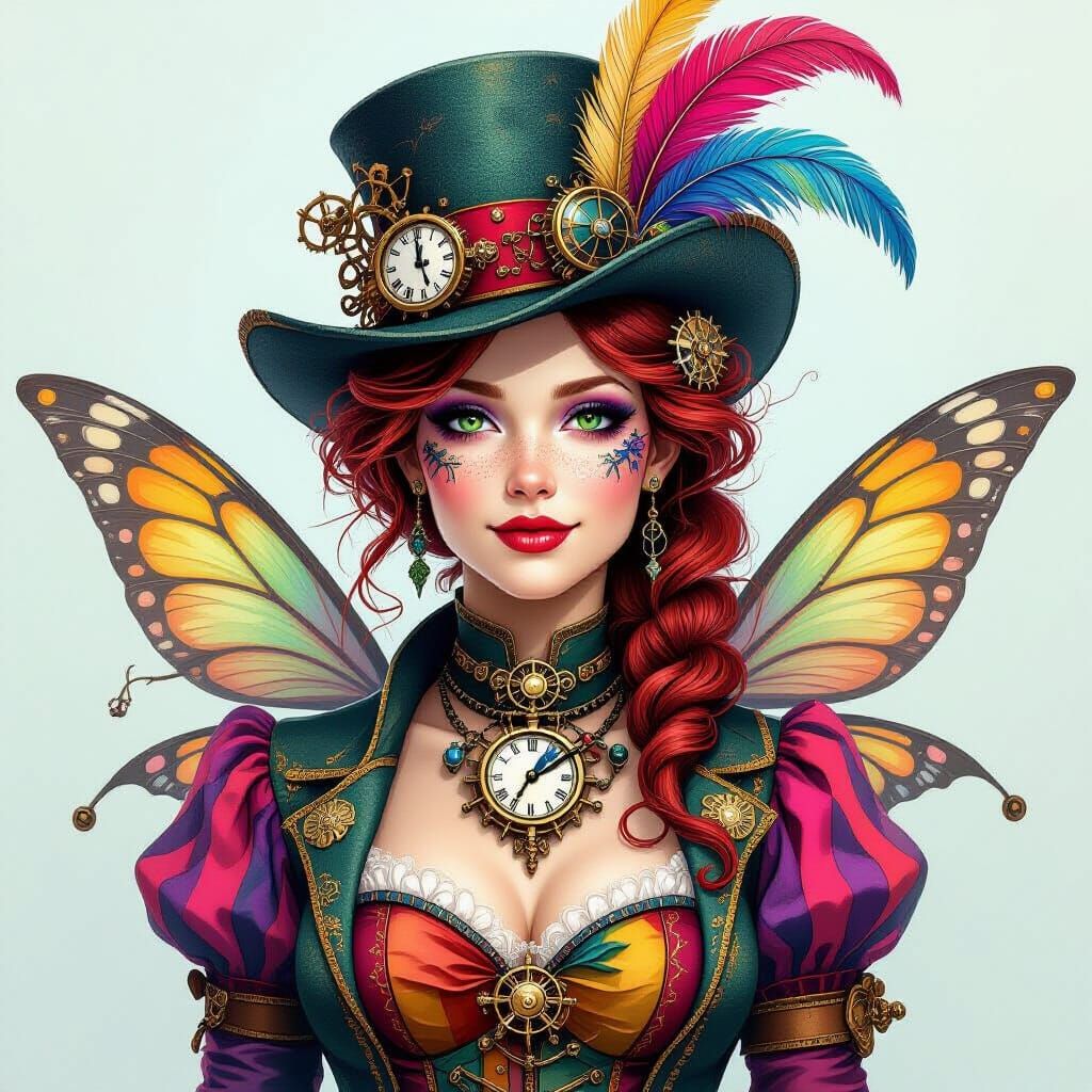 Steampunk Fairy with Clockwork Heart and Feathers