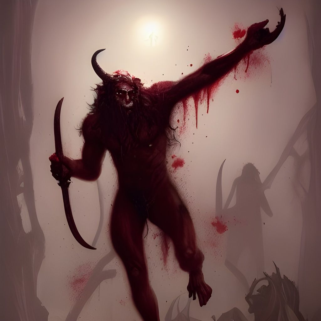 Sinister Satyr Necromancer in Bloody Fantasy Style