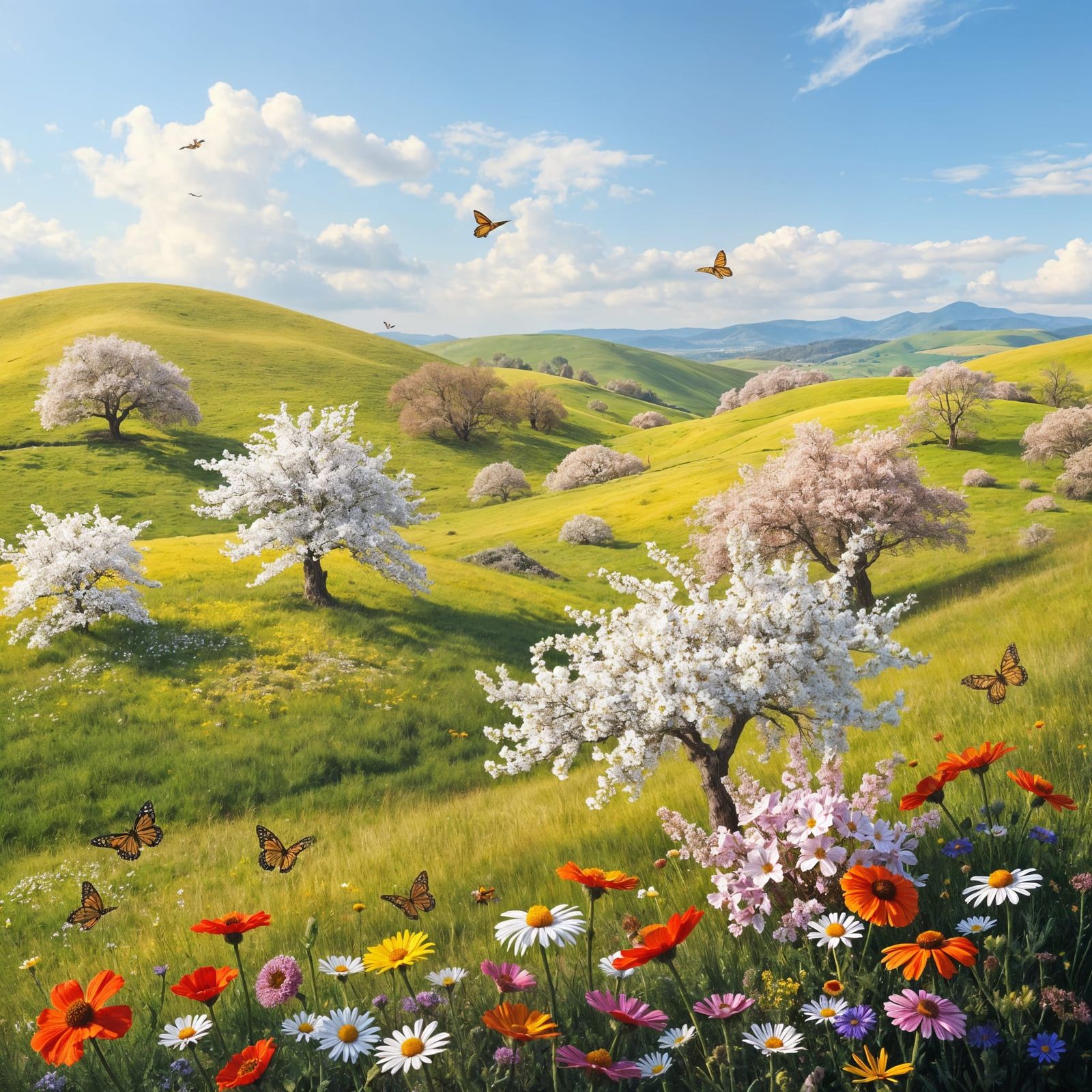 Ethereal Impressionist Landscape with Blooming Wildflowers