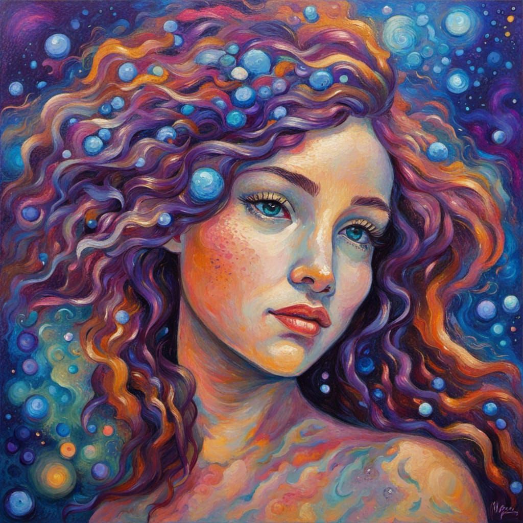 Cosmic Mermaid with Nebula Hair, Expressionist Oil Painting