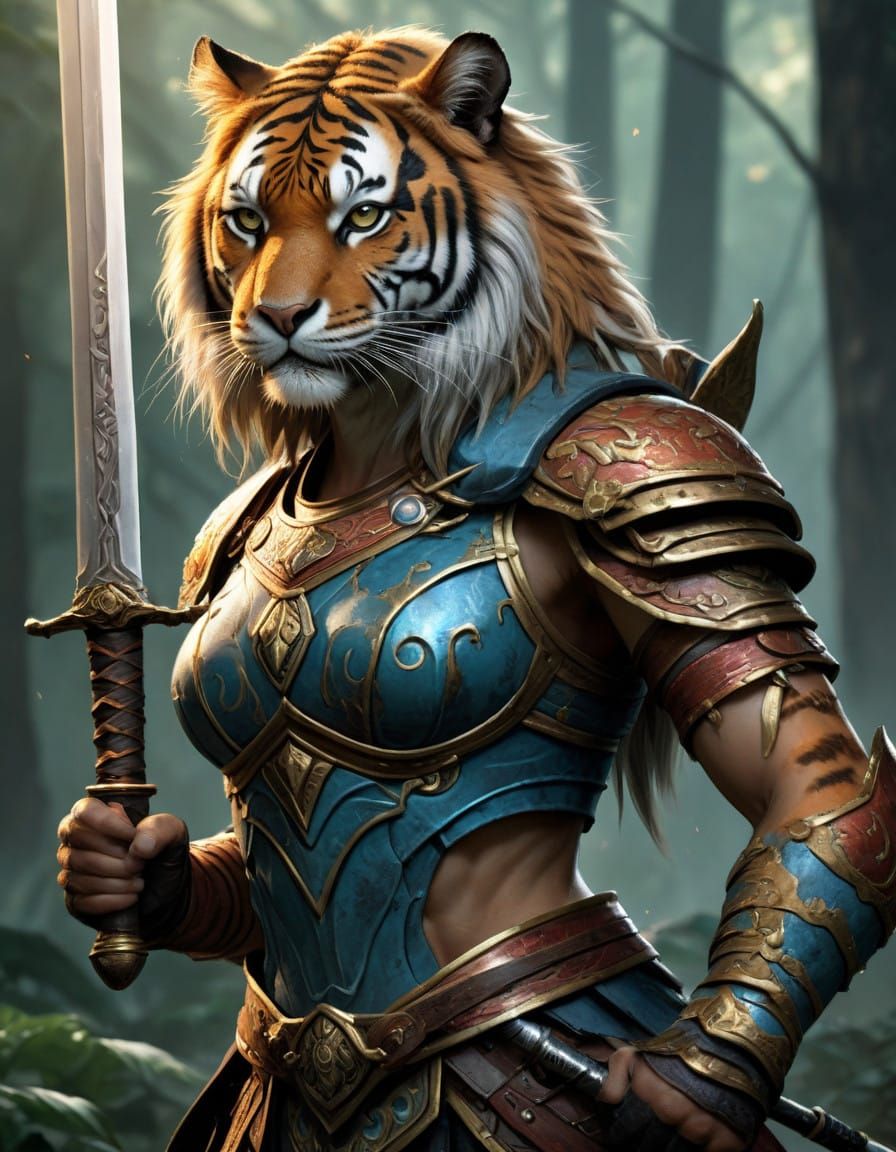 Female Tiger Warrior in Magic: The Gathering Style