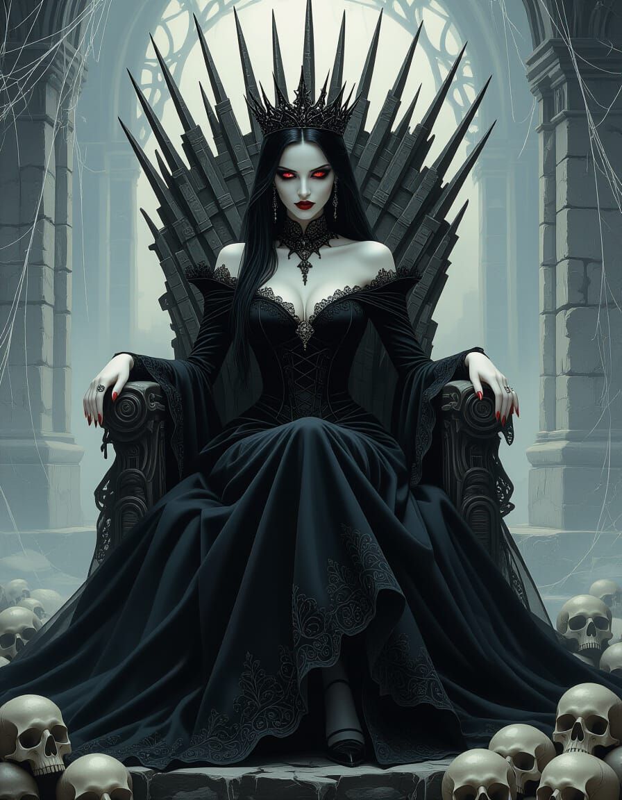 Gothic Vampire Queen on Skull Throne