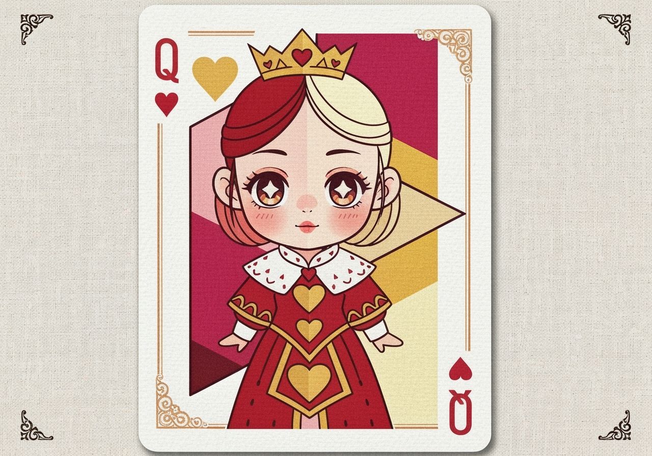 Chibi Anime Queen of Hearts Cubist Playing Card