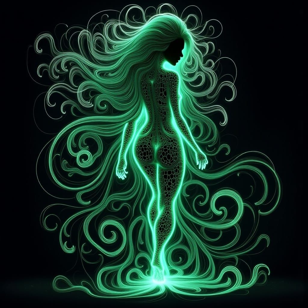 Psychedelic Neon Art: Woman with Spirals and Glow