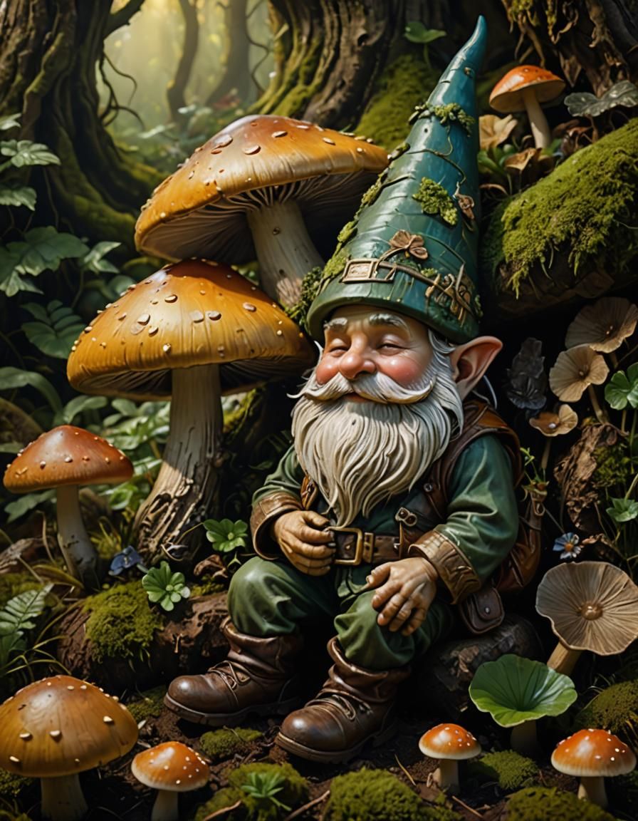 Gnome Sleeping Under Mushroom: Fantasy Concept Art
