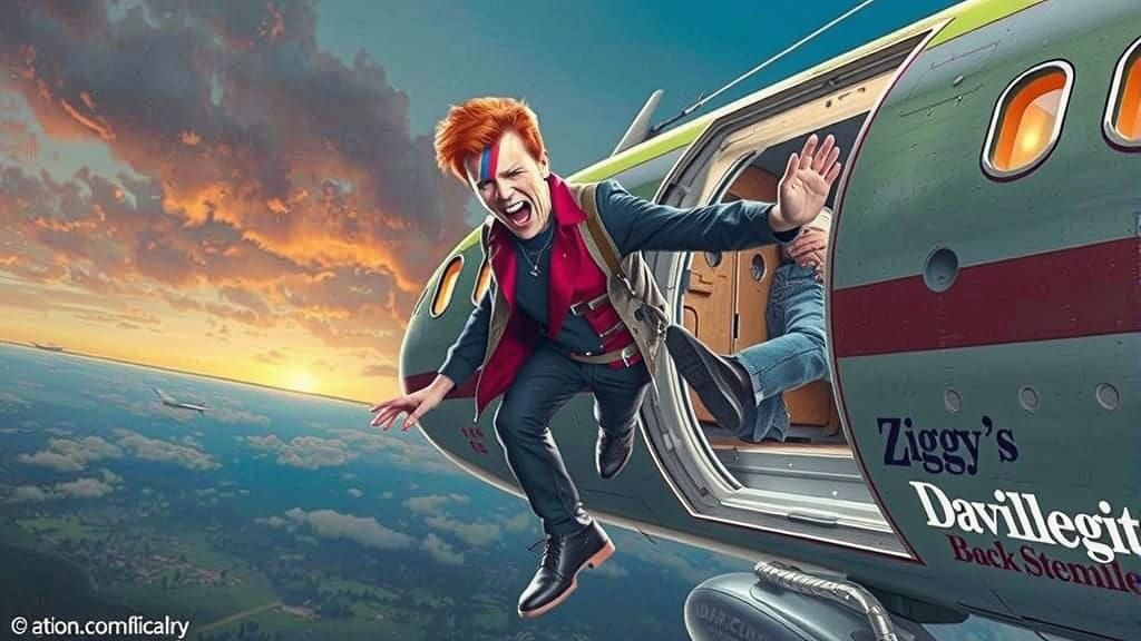 Ziggy Stardust Falls From Airplane in Gritty 70s Style