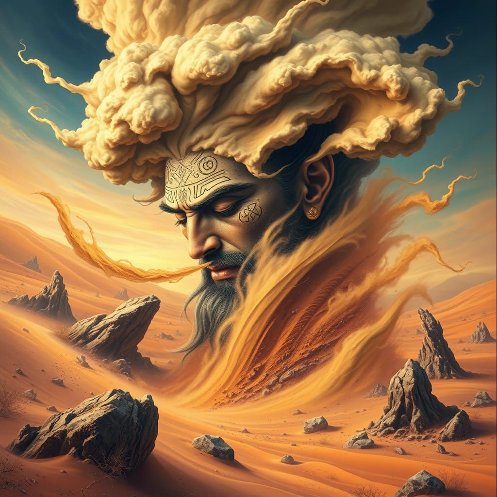 Ancient Desert God Awakens in Surreal Sandstorm