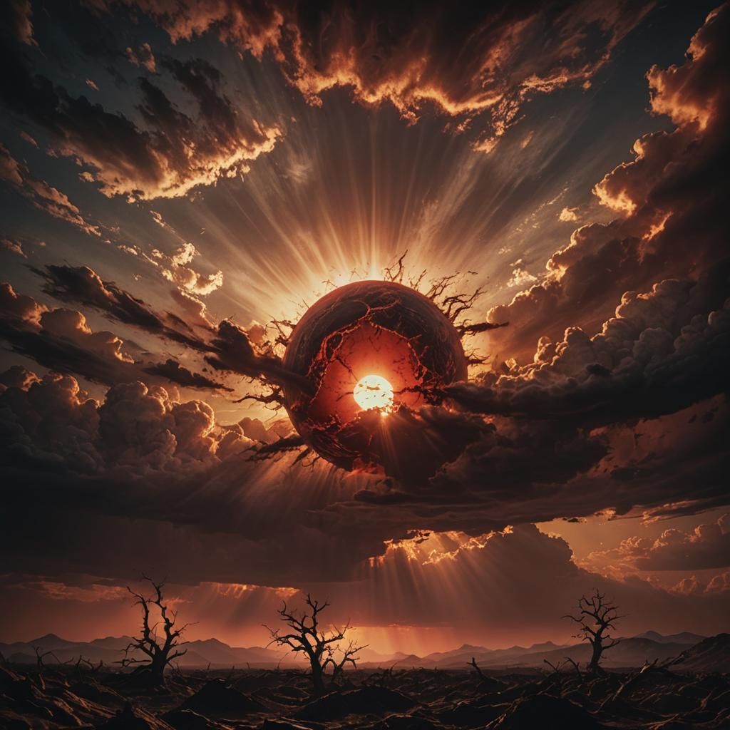 Dark Sun Looms Over Surreal Landscape