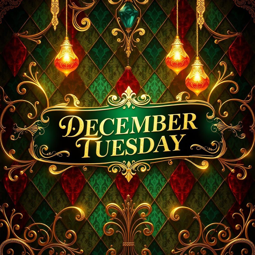 Elegant Art Nouveau Christmas Scene with Emerald and Crimson...