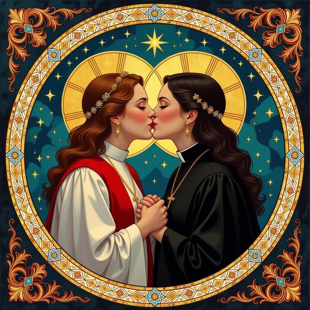 Two Priestesses Share a Kiss