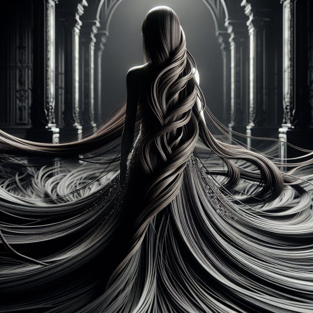 Woman with Hair Clothing in Manga Style