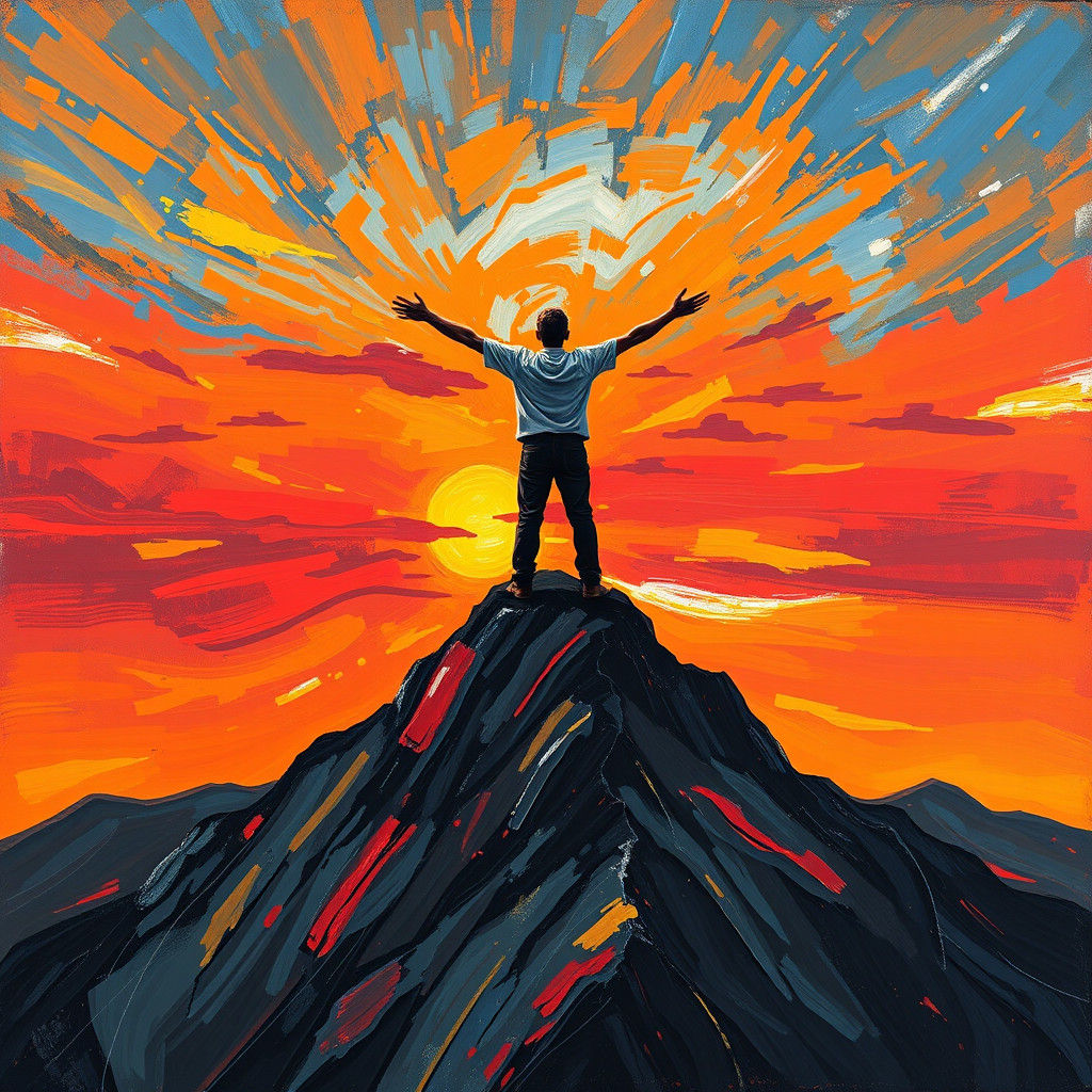 Fiery Sunset: Freedom on a Windswept Peak