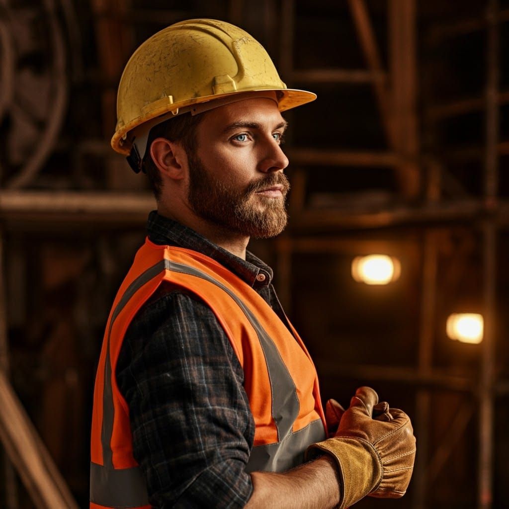 Construction Worker Portrait in Dramatic Realism Style