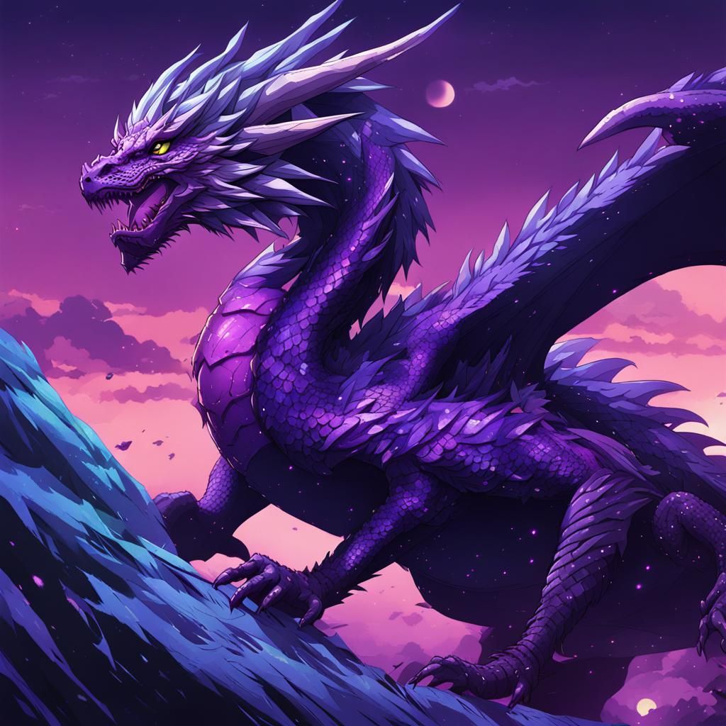 Iridescent Purple Dragon in Anime Style