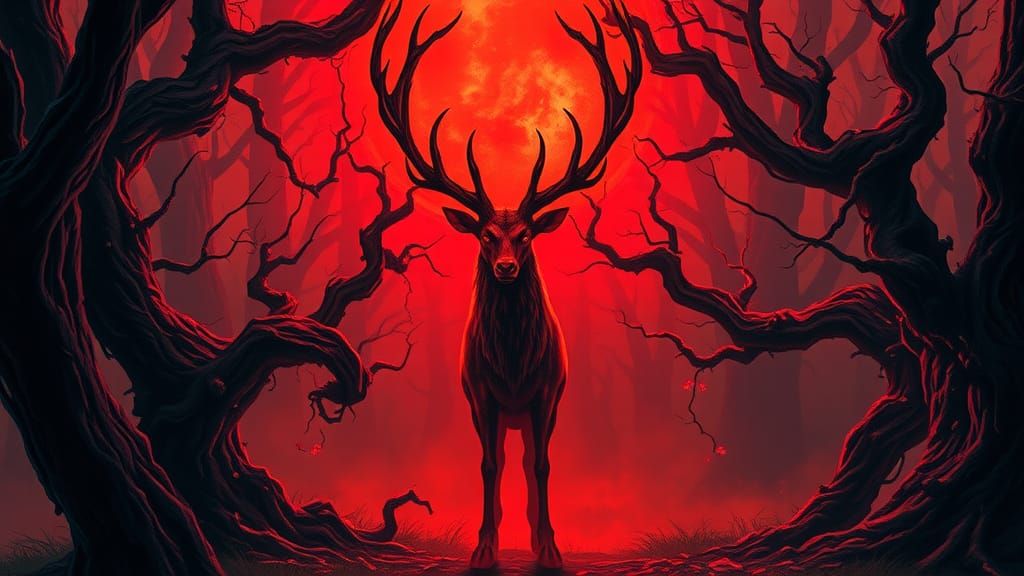 Eldritch Deer God in a Twisted Grove