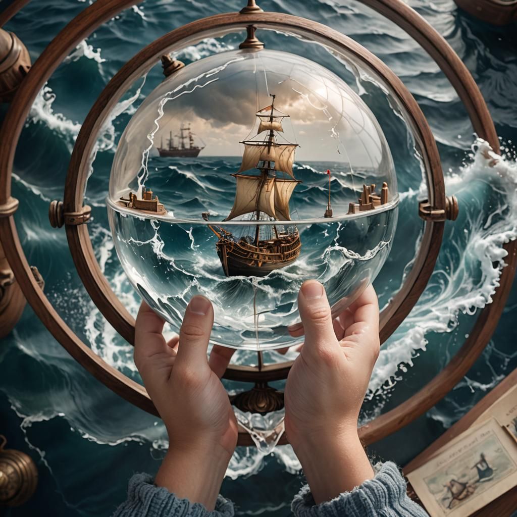 Child's Globe: Pirate Ship in a Storm