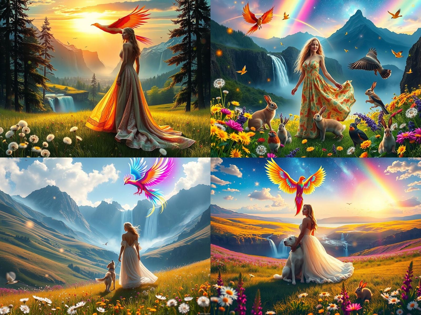 Rainbow Pastures with Waterfall and Phoenix