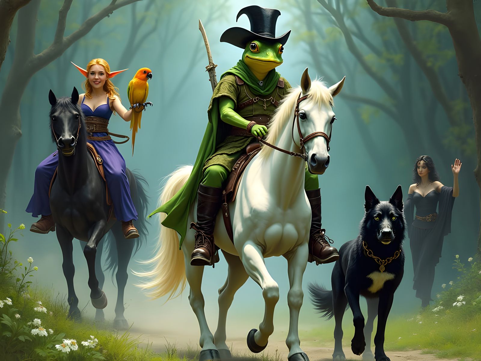 Frog Prince Rides with Elf Druid Companion