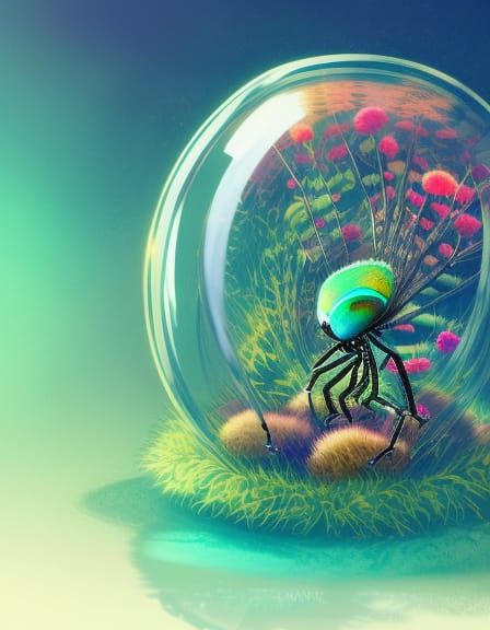 Peacock Spider in Glass Terrarium, Anime Key Visual