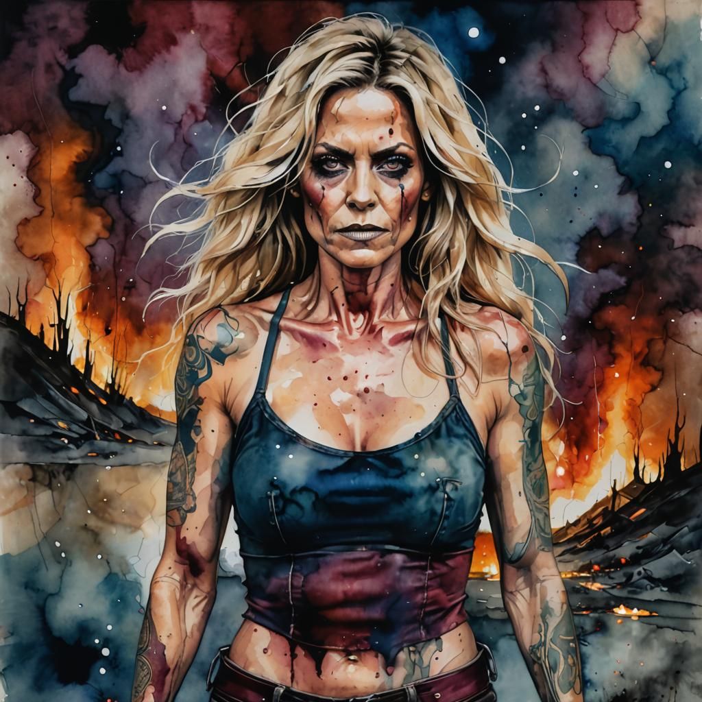 Wasteland Survivor Portrait in Abstract Watercolor Style