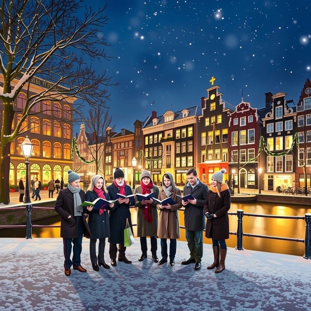 Warm Carol Singers Amidst Amsterdam's Snowy Winter Wonderlan...