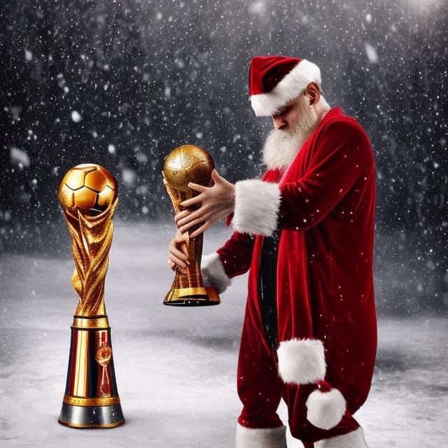 Lionel Messi as Santa Claus with World Cup