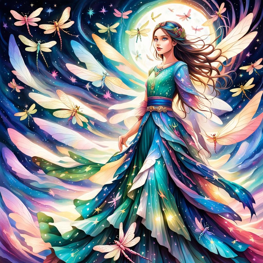 Dragonfly Princess of Light with Iridescent Hair