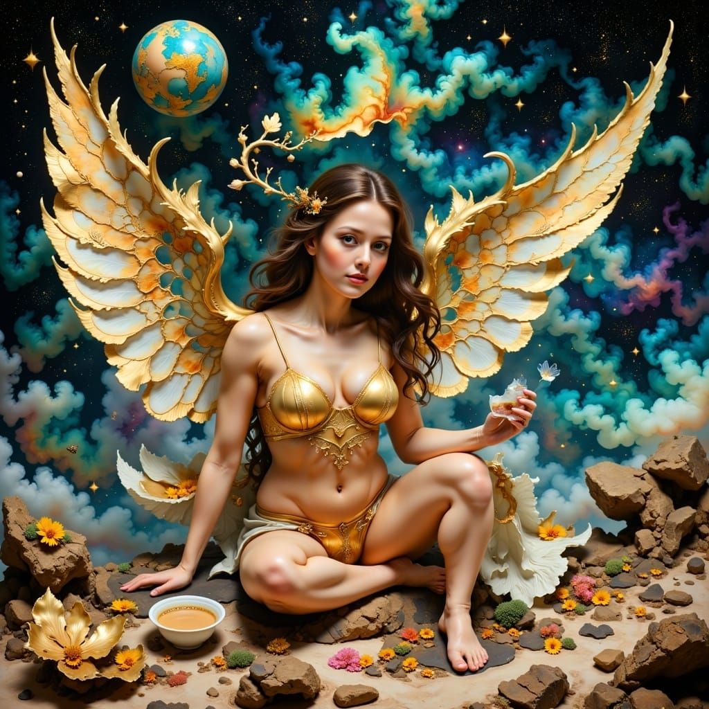 Angel Having Coffee in Hyperkraximalismus Style