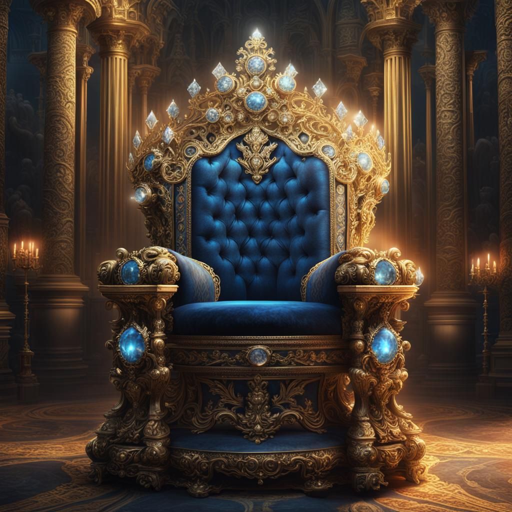 Queen on Throne with Diamond Crown: Digital Painting