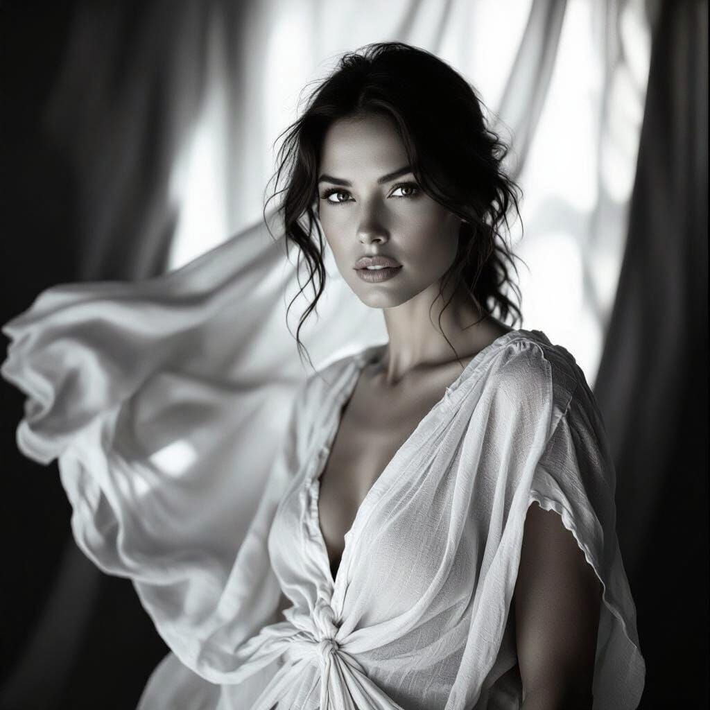Confident Woman in Flowing Linens: Cinematic Photography