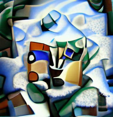 Abstract Winter Scene in Cubist Style