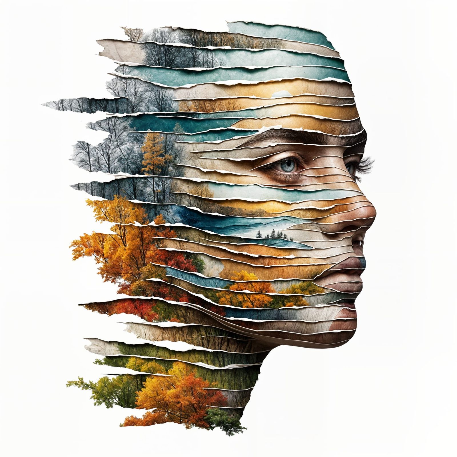 Surreal Seasonal Face Made of Ripped Paper