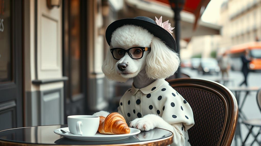 French Café Chic: A Poodle in 1950s Elegance